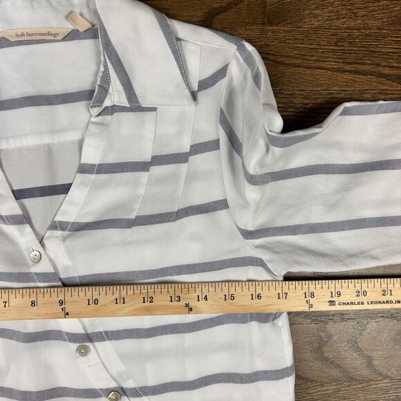 Soft Surroundings Shirt Womens XS Striped Asymmetrical V Neck Tunic Roll Tab - Picture 7 of 10